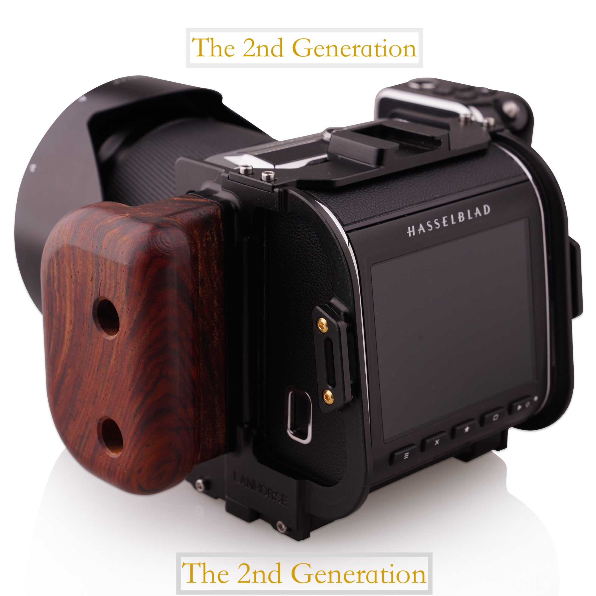 Lanhorse Camera Cage for Hasselblad 907x and Control Grip, Build-in Rosewood Hand Grip. 2nd Generation.
