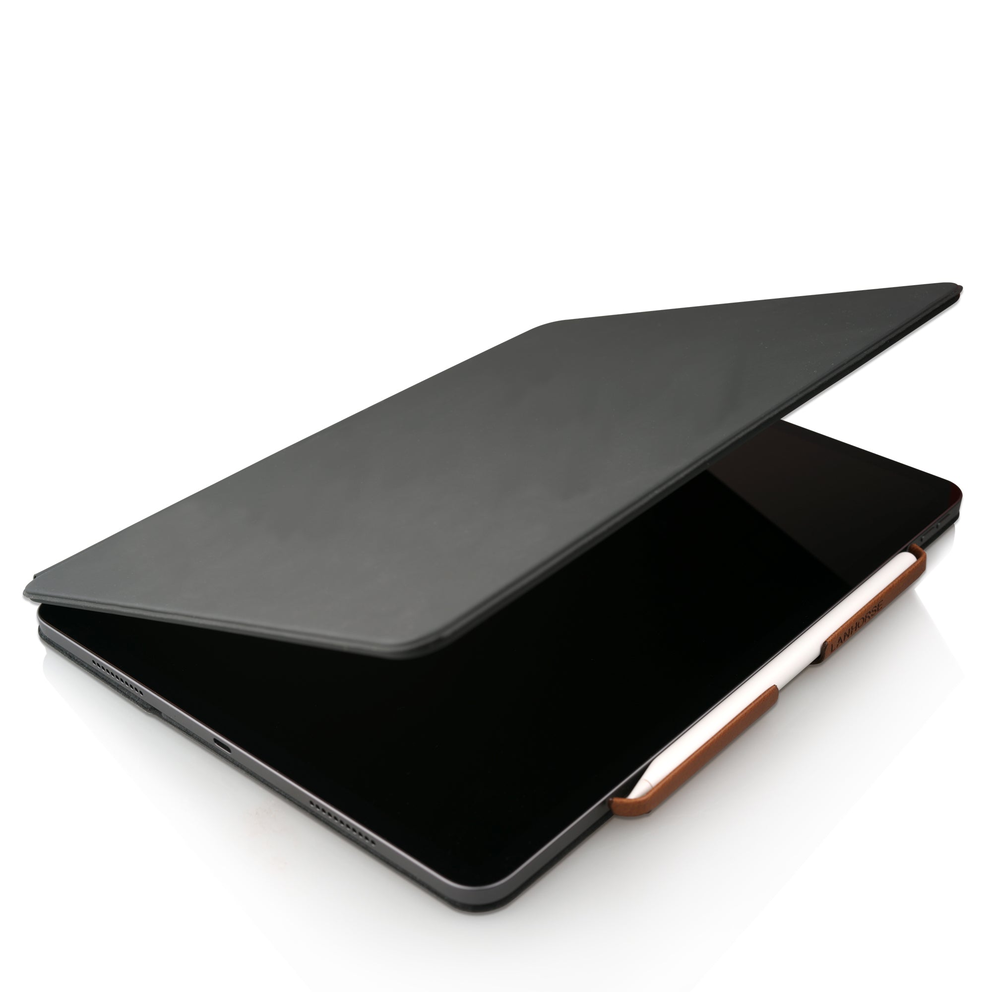 Lanhorse Pencil Holder for Apple Pencil, to be Used with Magic Keyboard, Handmade Ultra-Thin Steel Plate Plus Leather. Brown .