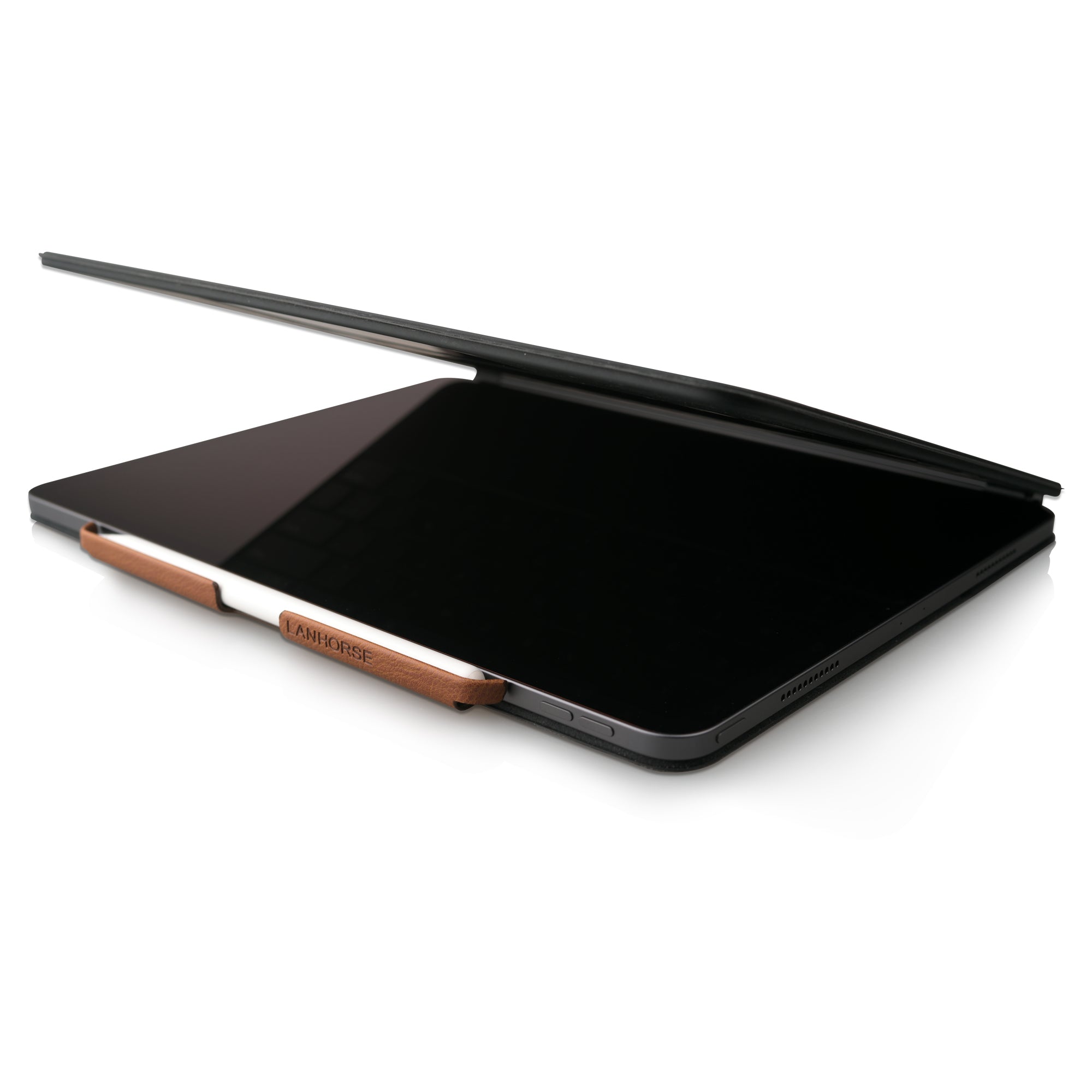 Lanhorse Pencil Holder for Apple Pencil, to be Used with Magic Keyboard, Handmade Ultra-Thin Steel Plate Plus Leather. Brown .