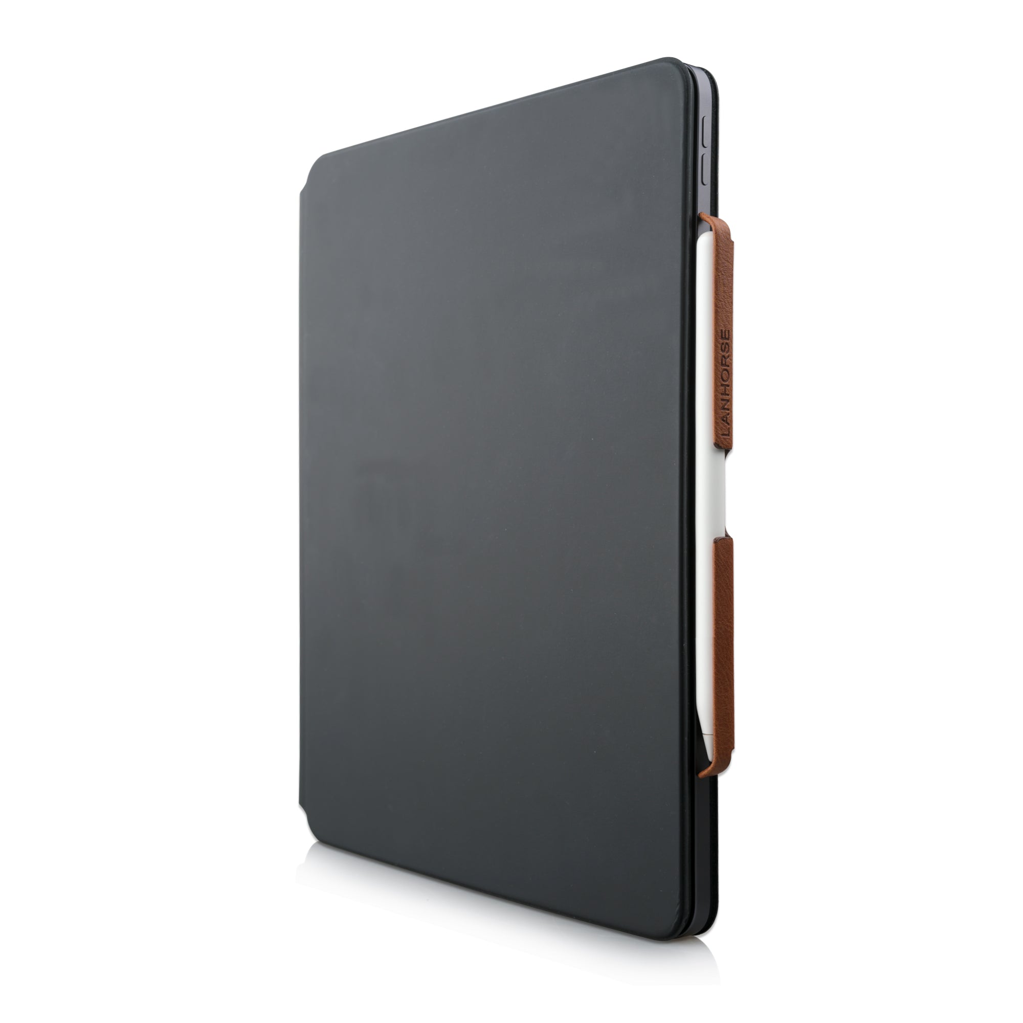 Lanhorse Pencil Holder for Apple Pencil, to be Used with Magic Keyboard, Handmade Ultra-Thin Steel Plate Plus Leather. Brown .