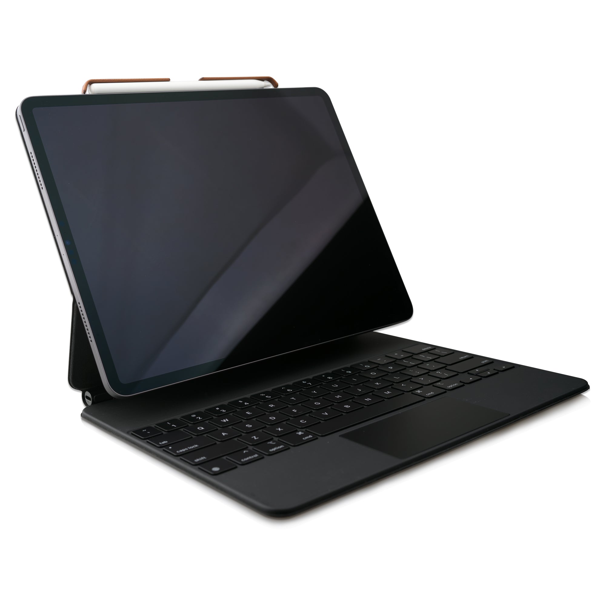 Lanhorse Pencil Holder for Apple Pencil, to be Used with Magic Keyboard, Handmade Ultra-Thin Steel Plate Plus Leather. Brown .