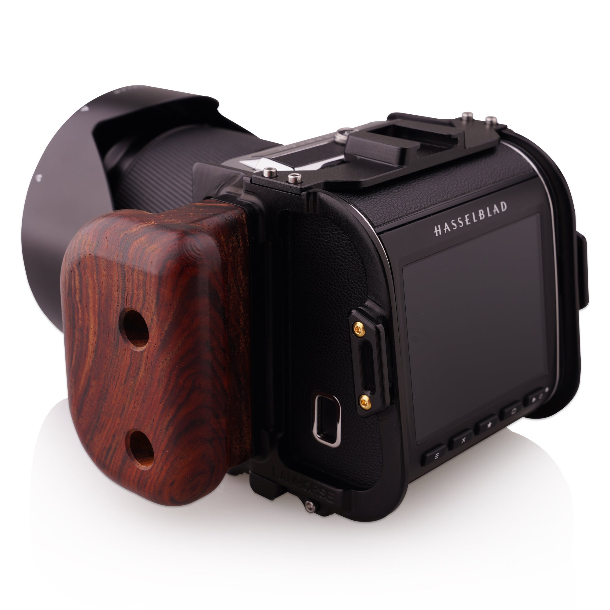 Lanhorse Camera Cage for Hasselblad 907x with Rosewood Handgrip. 2nd Generation. Ultra-thin, ultra-light, portable.