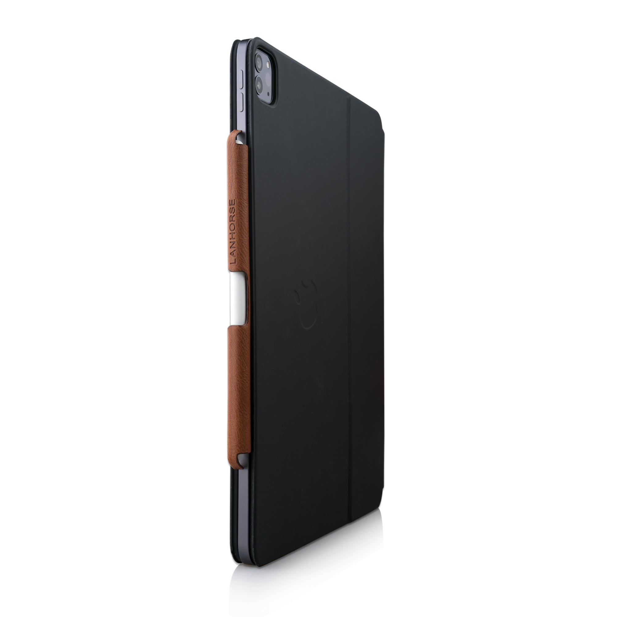 Lanhorse Pencil Holder for Apple Pencil, to be Used with Magic Keyboard, Handmade Ultra-Thin Steel Plate Plus Leather. Brown .